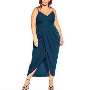 NWT City Chic Dress Lace Touch FF Emerald M = 18 = 2X